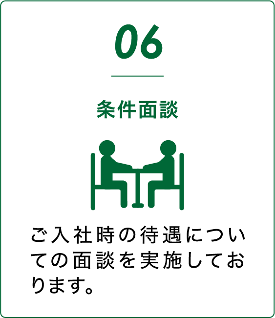 条件面談 ご入社時の待遇についての面談を実施しております。